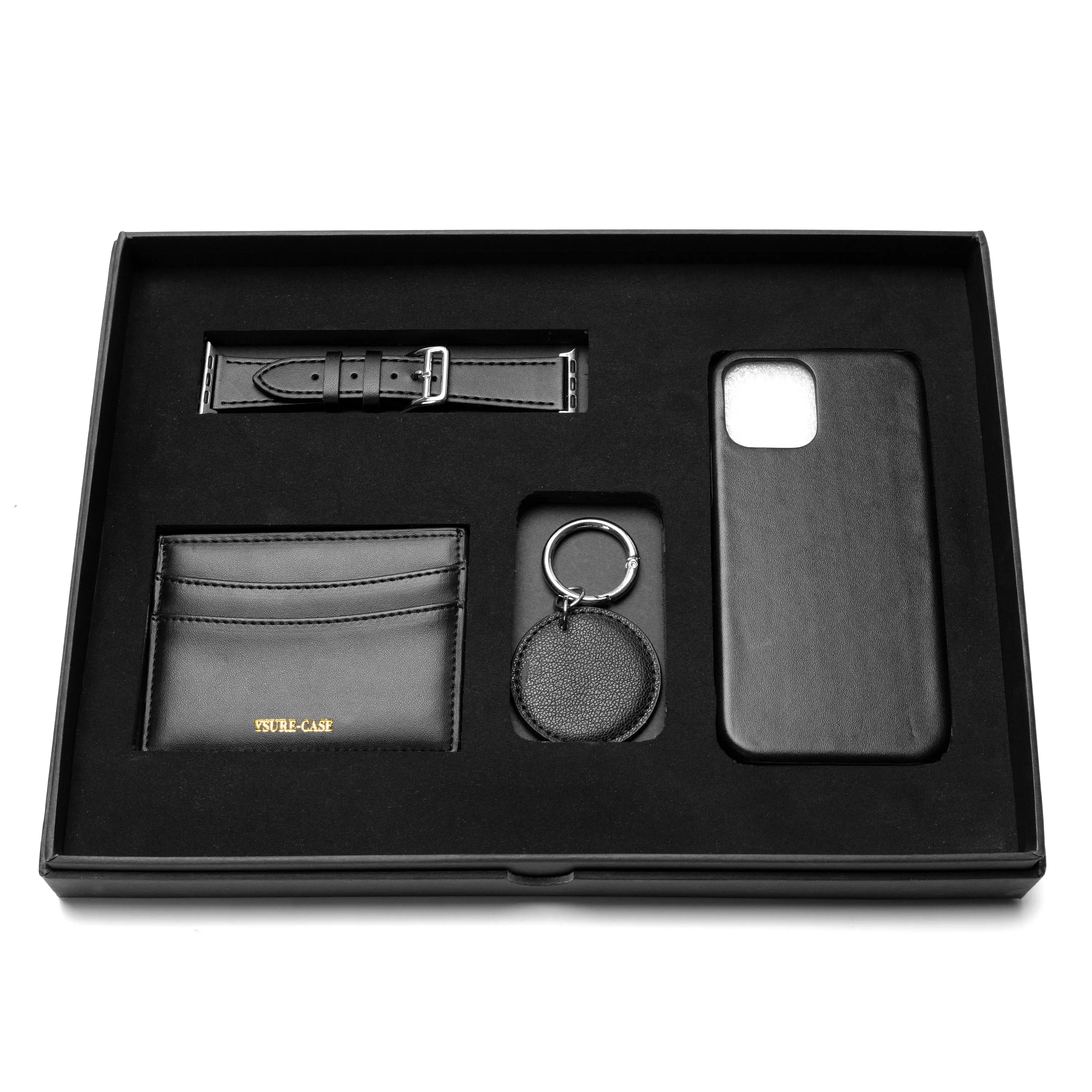 Ensemble de luxe 4 en un, produit tendance, bracelet de montre de créateur professionnel fait à la main pour iPhone 14, boîte cadeau en cuir, étui de téléphone