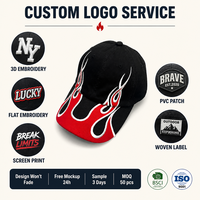 Casquette de baseball unisexe vintage en sergé de coton à 6 panneaux, réglable, brodée, avec logo personnalisé motif flamme noire, vente en gros OEM, faible MOQ
