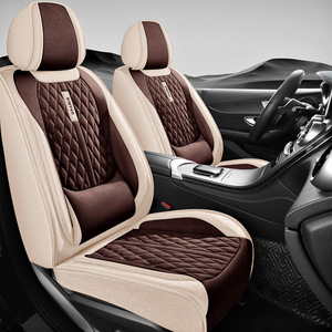 Housse de siège de voiture universelle LC, ensemble complet de 5 pièces, en lin respirant, protection intérieure toutes saisons, soutien lombaire ergonomique - Product Image 2