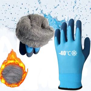 Trabajo de invierno Recubrimiento de látex completamente sumergido Más terciopelo Grueso Resistente al desgaste Guantes DE SEGURIDAD impermeables para exteriores Logotipo personalizado - Product Image 2