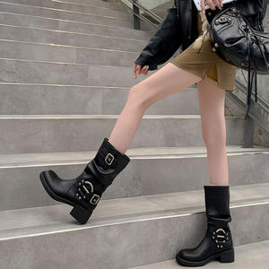 Botas altas de tacón medio para mujer, estilo <span class=keywords><strong>caballero</strong></span> occidental europeo y americano, con suela de goma para todas las estaciones, tipo sandalia. - Product Image 6