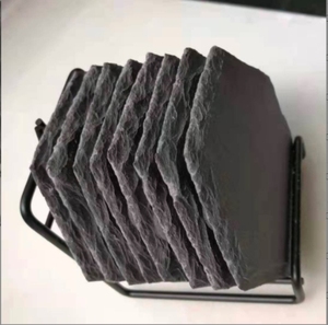 Slate <b>Drink</b> <b>Coasters</b> With Metal Holder,4 Inch Stone <b>Coaster</b> Set Coffee Table Decor Tabletop Protection for Home Office Kitchen - Product Image 5