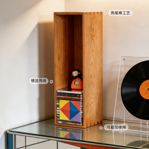 Estante para CD de madera de cerezo, organizador de escritorio pequeño para almacenamiento de CD, discos de vinilo y juegos - Product Image 2