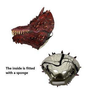 فم متحرك تنين أحمر سحلية ديناصور وحش فستان هالوين فاخر ، قناع - Product Image 4