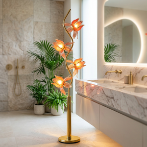 Stylish 4 Head Lotus <b>Standing</b> Lamp S Bend Gold Metal Pole Warm Light Floor Lamp for Interior Decoration - Product Image 1