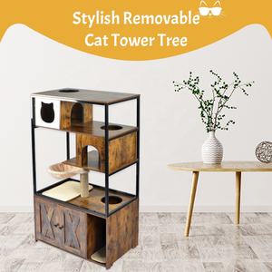 Houten Dierenhuis Moderne Kat Toren <span class=keywords><strong>Condo</strong></span> Met Kattenbak Behuizing Voor Indoor Kattenhuis Boom - Product Image 6
