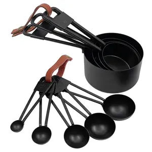 Ready in stock 9PCS Set Stainless Steel Measuring Spoon and Cup Spray Paint Black Non-Stick Paint Scale Measuring tools
