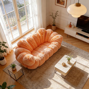 โซฟาขนเฟอร์สไตล์มินิมอลแบบอิตาลี ดีไซน์สร้างสรรค์สไตล์อาร์ตเดโค เฟอร์นิเจอร์ห้องรับแขกสุดชิค ผิวสัมผัสขนเท็ดดี้ โซฟาปรับเอนสำหรับห้องรอ - Product Image 3