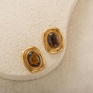 Myneck Factory Premium Stock 18K Chapado en oro Acero inoxidable 2024 <span class=keywords><strong>Santiago</strong></span> Accesorios para mujeres Pendientes de aro de piedra vintage - Product Image 5