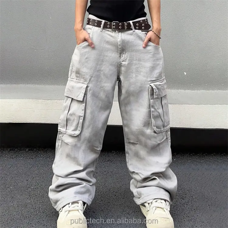 Streetwear Logo personnalisé 100% pantalons en coton pantalons de travail décontractés Baggy Chinos pantalons empilés multi-poches Cargo pantalon hommes