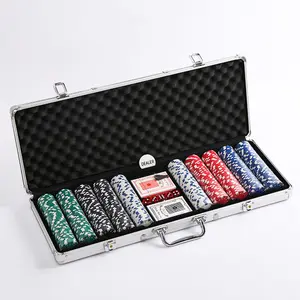 500 buah 11.5 Gram chip Poker dan kasus baru kartu meja judi Set permainan dengan kotak aluminium