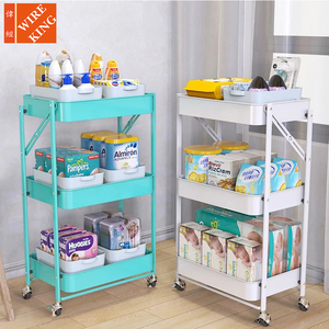 Nieuw Ontworpen Opvouwbare <span class=keywords><strong>3</strong></span>-laags Metalen Opbergwagen Met Opbergkar Met 4 Wielen Keuken <span class=keywords><strong>3</strong></span> Niveaus Opvouwbare Opslagwagen - Product Image 4