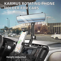 Support de téléphone pour rétroviseur de voiture Karmus, hauteur réglable, fixation automatique par clip, rotation rétractable, compatible avec tous les téléphones portables