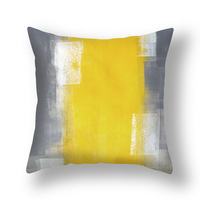 Housse de coussin personnalisée YINUAN jaune et gris, motif abstrait moderne sur toile, avec fermeture éclair, pour canapé