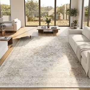 <span class=keywords><strong>Tappeto</strong></span> <span class=keywords><strong>Vintage</strong></span> Floreale PureCozy in Polipropilene a Trama Piatta 240x300cm <span class=keywords><strong>Beige</strong></span> Antiscivolo Lavabile in Lavatrice Morbido a Pelo Corto Grande - Product Image 3
