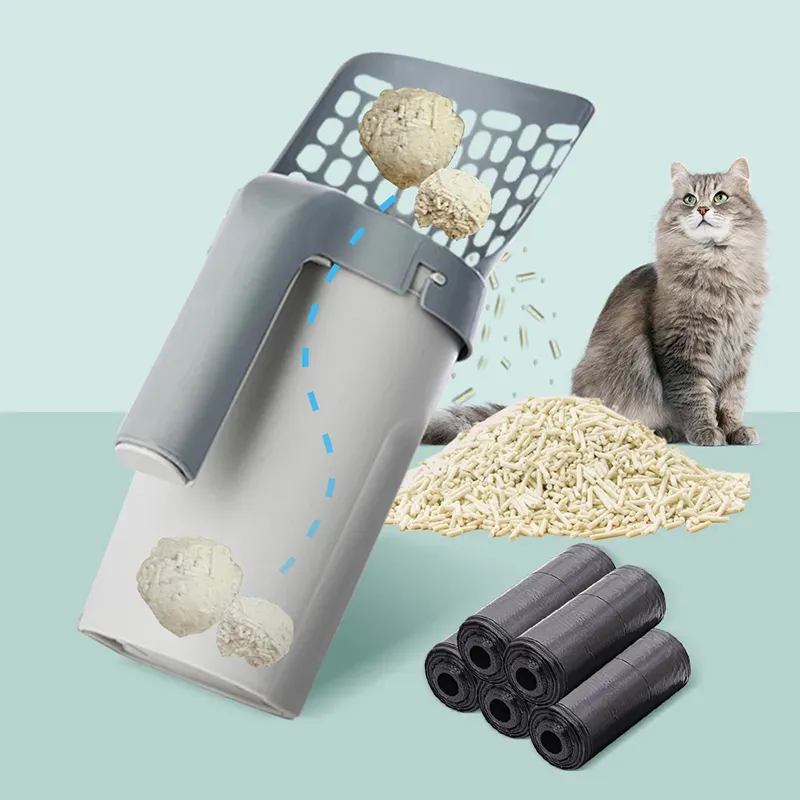 Logo personalizzato autopulente portatile per lettiera per gatti con paletta per lettiera per gatti con supporto per raccoglitore di immondizia per animali domestici