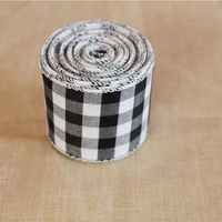 Ruban en lin filé OKAY de 2,5 pouces, simple face, haute ténacité, à carreaux Buffalo Plaid Gingham, pour emballage cadeau de Noël