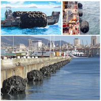 Defensas Neumáticas Flotantes Marinas D3.3L6.5m Yokohama para Muelles, con Cadena y Red de Neumáticos para Aeronaves