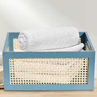 Panier de rangement de jouets en rotin et bois de bambou naturel Boîte décorative d'organisation avec poignée pour étagère de table de bureau à domicile