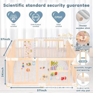 Clôture de jeu intérieure en bois pour enfants, barrière de sécurité en bois massif pour bébés et tout-petits, idéale pour l'éveil transfrontalier - Product Image 4
