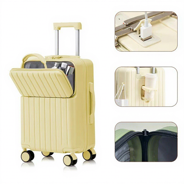Hard Shell Trolley Suitcase USB Charging Port Water Resistant Universal Wheels Password ABS+PC Luggage for Business