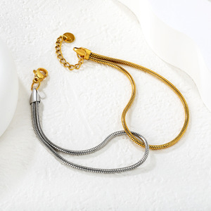 Pulsera de cadena plana chapada en oro de 18k estilo europeo y americano, joyería de moda para mujer, pulsera de aleación de zinc - Product Image 4