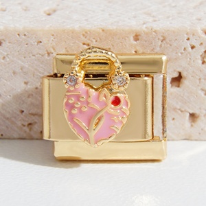 Pulsera de dijes italianos de moda con oro y diamantes, de acero inoxidable, ligera y colorida, con dije de flor de trébol italiano - Product Image 4