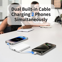 C0510T Vente Flash Chargeur Portable 5000mAh avec 2 Câbles Intégrés, Taille de Poche, Prix de Gros Usine