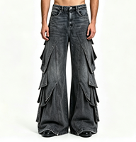SOONREE Jeans cargo déstructurés pour hommes, multi-poches, style streetwear, pantalon en denim ample, jeans baggy pour hommes, pantalon en denim d'archives