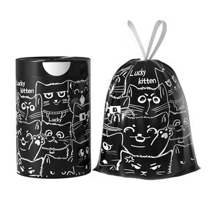Lucky Kitten Drawstring Trash Bags Xl Thickened Black <b>Plastic</b> <b>Kitchen</b> Use Portable Garbage Bags - Product Image 1