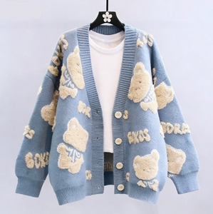 <span class=keywords><strong>Pull</strong></span>-over en acrylique style coréen avec boutons motif ours de dessin animé pour femme, collection automne-hiver 2026, coupe ample, décontracté, tendance, tricoté 012 - Product Image 1
