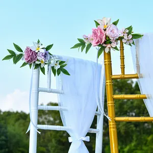 Wedding Accessories Deco Chair Decor Double Roses Flowers Artificial Wedding Chair Back Flower For Events Wedding Chair