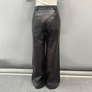 <span class=keywords><strong>Pantaloni</strong></span> <span class=keywords><strong>in</strong></span> <span class=keywords><strong>Ecopelle</strong></span> Vegana da Donna, Vita Alta, Gamba Larga, con Tasche Applicate, Stile Streetwear - Product Image 3