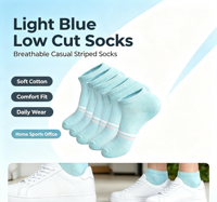 Chaussettes courtes rayées en coton doux et respirant, à coupe basse, sans bord élastique, pour le sport quotidien, les activités de plein air et les occasions décontractées (vente en gros)