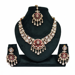 Ensemble de collier Polki Kundan Stone Meenakari 12091291DP plaqué or, bijoux fins - Product Image 2