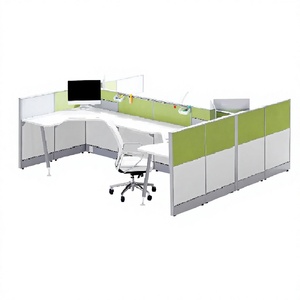 Modern Industrial Design Modular Rectangle <b>Office</b> Workstation <b>Desk</b> with Wood Veneer and Green Partition Panels - Product Image 4