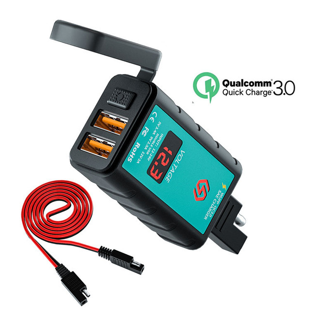 SAE to USB Adapter 3.0 Quick Charger Waterproof Dual USB Motorcycle Phone Charger Universal 12-24V Motorbike Car Charger