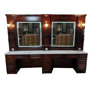 Estación de barbería de madera de estilo vintage, asientos triples, estaciones de espejo Led con luz para estudio de peluquería - Product Image 3