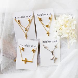 Parure de bijoux fantaisie en zircone à prix abordable, boucles d'oreilles taillées de qualité supérieure, ensembles de bijoux pour femmes en acier inoxydable plaqué or - Product Image 2