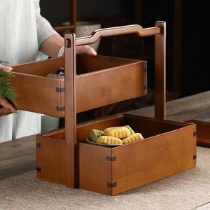 Caja de comida de bambú de doble capa, rectangular, portátil, para picnic, regalo, embalaje. - Product Image 2