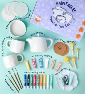 New Pott'd Paintables Ceramic Paint-a-Tea Set <strong>DIY</strong> Pottery Painting <strong>Kit</strong> for Adults-Teapot Paints Brushes Cartoon Lemon Yellow - Product Image 5