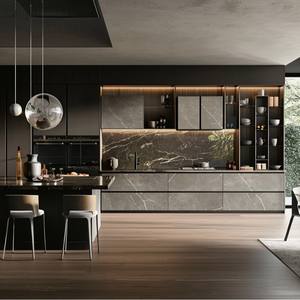 รูปทรงโค้งร่วมสมัยพร้อมประกอบตู้ครัวเคลือบด้วยเกาะ - Product Image 1