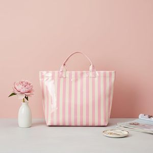 Custom Design Striped Glossy <b>PVC</b> Coating Tote Bag Waterproof <b>Top</b> Handle Shopping Bag Plastic Tote Handbag Beach Travel Work - Product Image 3