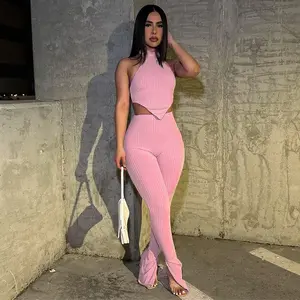 New arrivals dropshipping products 2023 cute crop top and pants sets for women two pieces