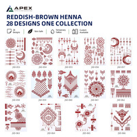 Autocollant de tatouage temporaire au henné brun rougeâtre, 28 motifs, style floral coréen, pour le visage/sous les yeux, 120x158mm