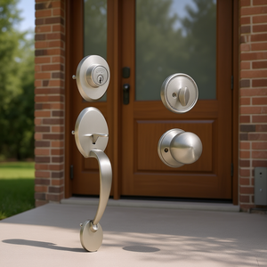 Ensemble de poignées de porte d'entrée Vevor en nickel satiné, bouton intérieur réglable, serrure à pêne dormant pour entrée droitière incluse - Product Image 2