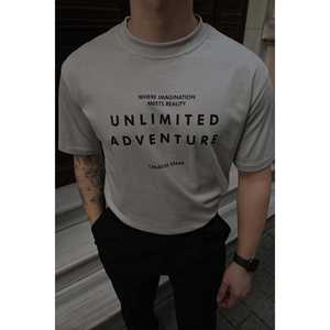 T-shirt imprimé « Aventure Illimitée » en tissu 240 grammes, style Hip Hop, respirant, coupe courte, logo uni sérigraphié - Product Image 2