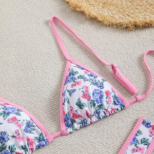 Conjunto de <span class=keywords><strong>Bikini</strong></span> de Dos Piezas con Estampado Floral para Mujer, Espalda Descubierta, Material de Nailon Ecológico, Tanga - Product Image 3