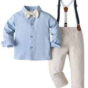 Beyefendi Bebek Bebek Giyim Setleri Erkek Yay Ekose Gömlek Askı Pantolon Beyefendi Giyim Seti İlkbahar Sonbahar chushi - Product Image 1