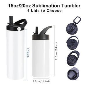 Haute qualité 15oz 20oz gobelet à double paroi flacon maigre droit en acier inoxydable sublimation ébauches bouteille d'eau - Product Image 2